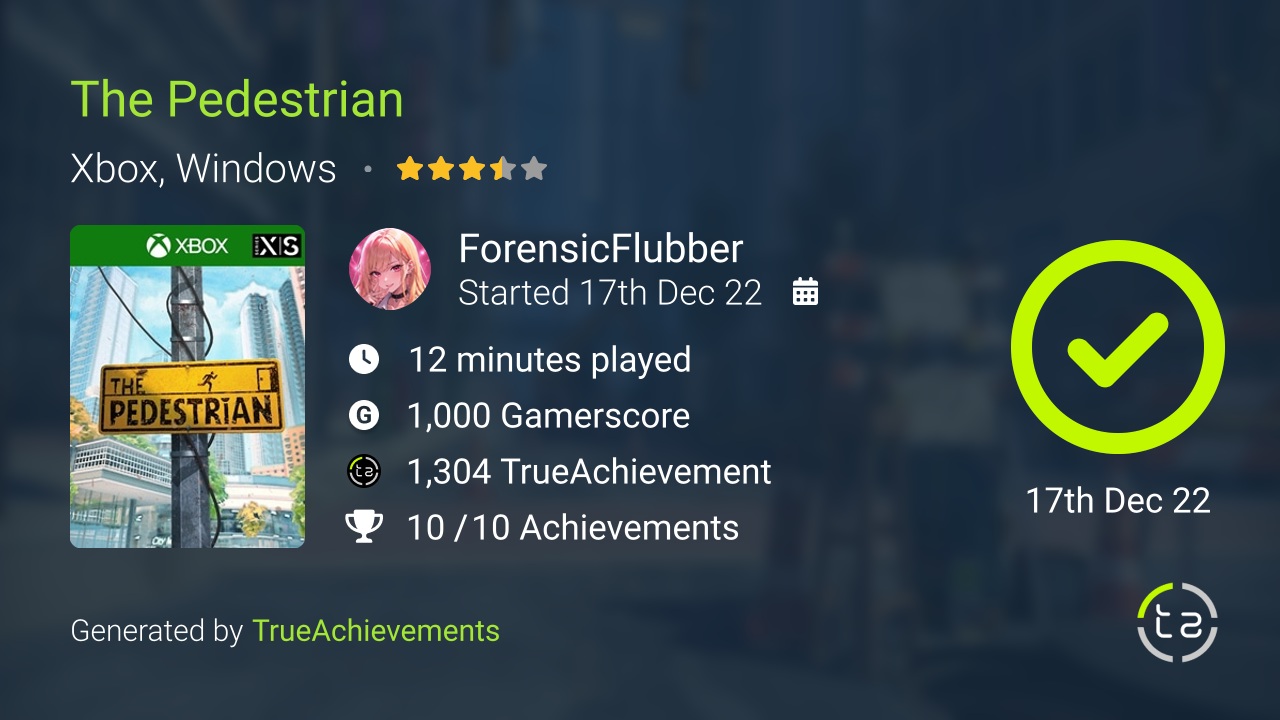 The Pedestrian achievement summary